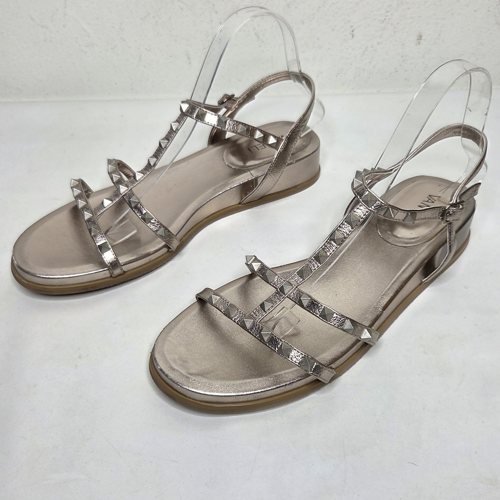 Vaneli Nelina Stud Demi Wedge Sandals Metallic Silver Strappy Rock Womens 10M